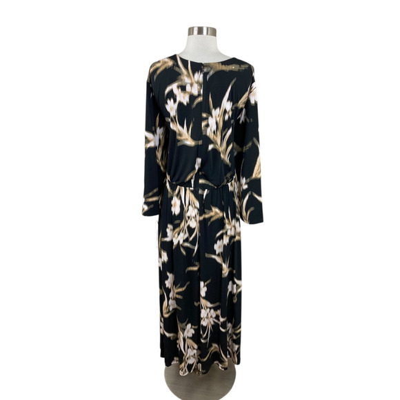 Calvin Klein NEW 22X Black Floral Twist Front Maxi Dress Dark Floral - Picture 3 of 4